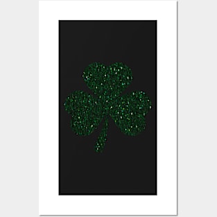 Patricks Day, Dark Green Faux Glitter 3 Leaf Clover Posters and Art